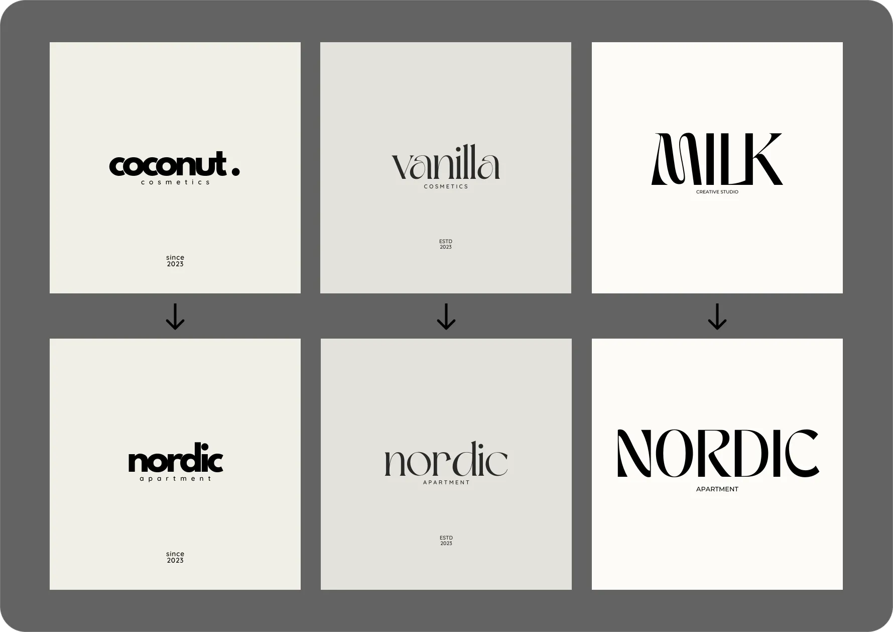 Different font combinations considered for the project.